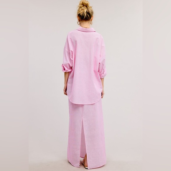 Stripe Button Down Shirt and Skirt Set in Pink Size Medium - Picture 3 of 5